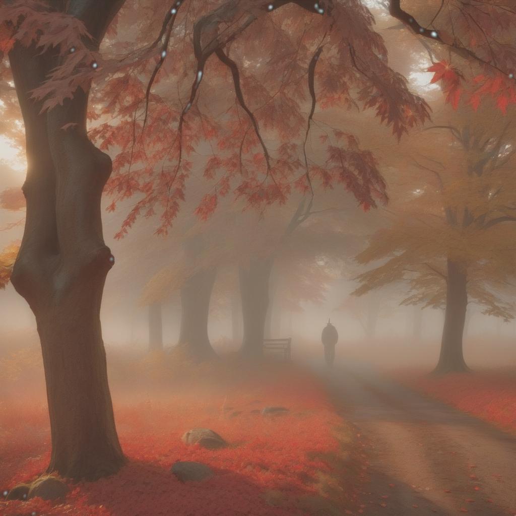  breathtaking twilight, red maples, warm autumn, the fantasy world . award winning, professional, highly detailed hyperrealistic, full body, detailed clothing, highly detailed, cinematic lighting, stunningly beautiful, intricate, sharp focus, f/1. 8, 85mm, (centered image composition), (professionally color graded), ((bright soft diffused light)), volumetric fog, trending on instagram, trending on tumblr, HDR 4K, 8K