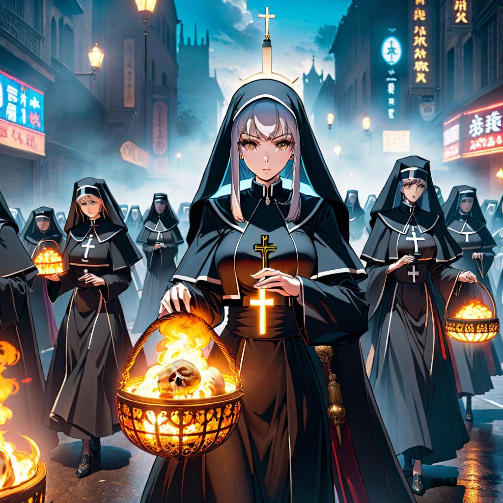  anime artwork An anime nun commands the dead people. . anime style, key visual, vibrant, studio anime, highly detailed hyperrealistic, full body, detailed clothing, highly detailed, cinematic lighting, stunningly beautiful, intricate, sharp focus, f/1. 8, 85mm, (centered image composition), (professionally color graded), ((bright soft diffused light)), volumetric fog, trending on instagram, trending on tumblr, HDR 4K, 8K