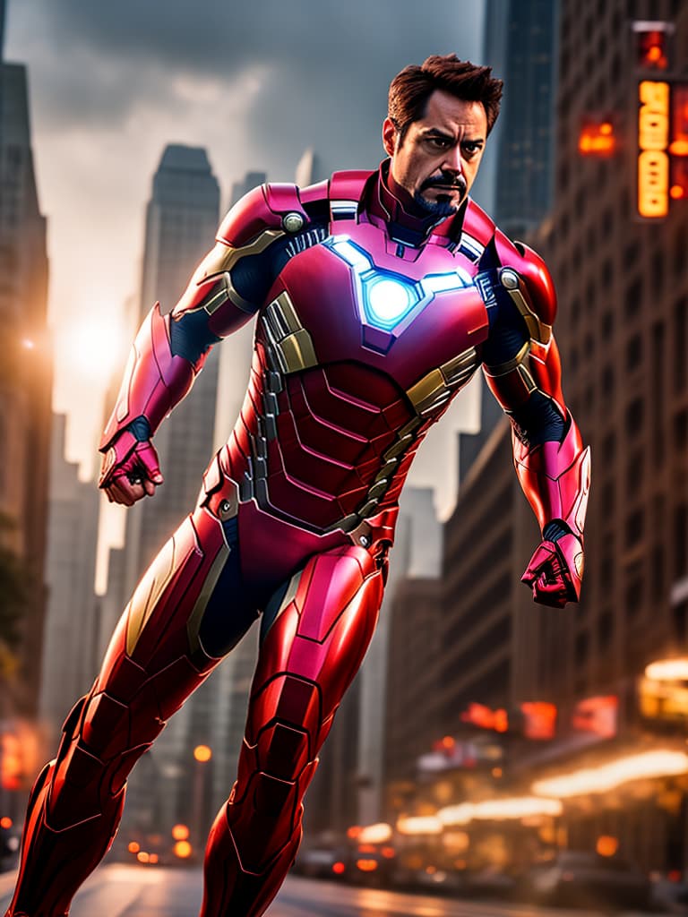  ironman tony stark in cinematic poster hyperrealistic, full body, detailed clothing, highly detailed, cinematic lighting, stunningly beautiful, intricate, sharp focus, f/1. 8, 85mm, (centered image composition), (professionally color graded), ((bright soft diffused light)), volumetric fog, trending on instagram, trending on tumblr, HDR 4K, 8K