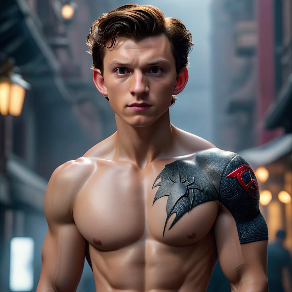  Tom Holland naked. hyperrealistic, full body, detailed clothing, highly detailed, cinematic lighting, stunningly beautiful, intricate, sharp focus, f/1. 8, 85mm, (centered image composition), (professionally color graded), ((bright soft diffused light)), volumetric fog, trending on instagram, trending on tumblr, HDR 4K, 8K