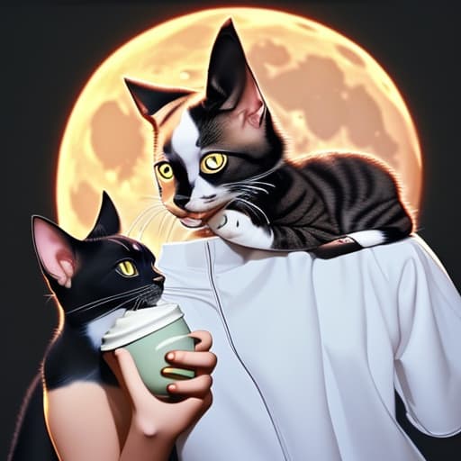  Can I have a cat with a dog on the moon drinking coffee