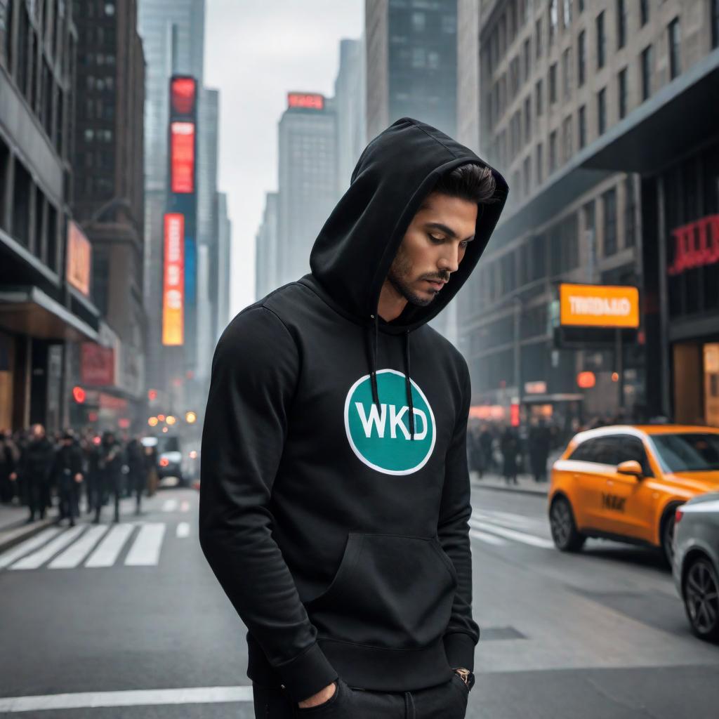  A hoodie design featuring both the 'WKD 369' logo image (as already provided) and incorporating the user-provided image from the URL (https://chatai-prod-1.s3.us-west-1.amazonaws.com/uploads/px7i6dc3u33ym5nzt0zzqpwgz12bsgtk.png). The 'WKD 369' logo should be prominently featured on the front, and the new image should be placed in a complementary position. The text 'We Kut Different' should run down the length of both sleeves. Use colorful drawstrings for an urban touch. Ensure the design is modern, stylish, and appealing to a young, fashionable audience. Use bold colors and high contrast to make the elements stand out, incorporating both provided images seamlessly into the design. hyperrealistic, full body, detailed clothing, highly detailed, cinematic lighting, stunningly beautiful, intricate, sharp focus, f/1. 8, 85mm, (centered image composition), (professionally color graded), ((bright soft diffused light)), volumetric fog, trending on instagram, trending on tumblr, HDR 4K, 8K