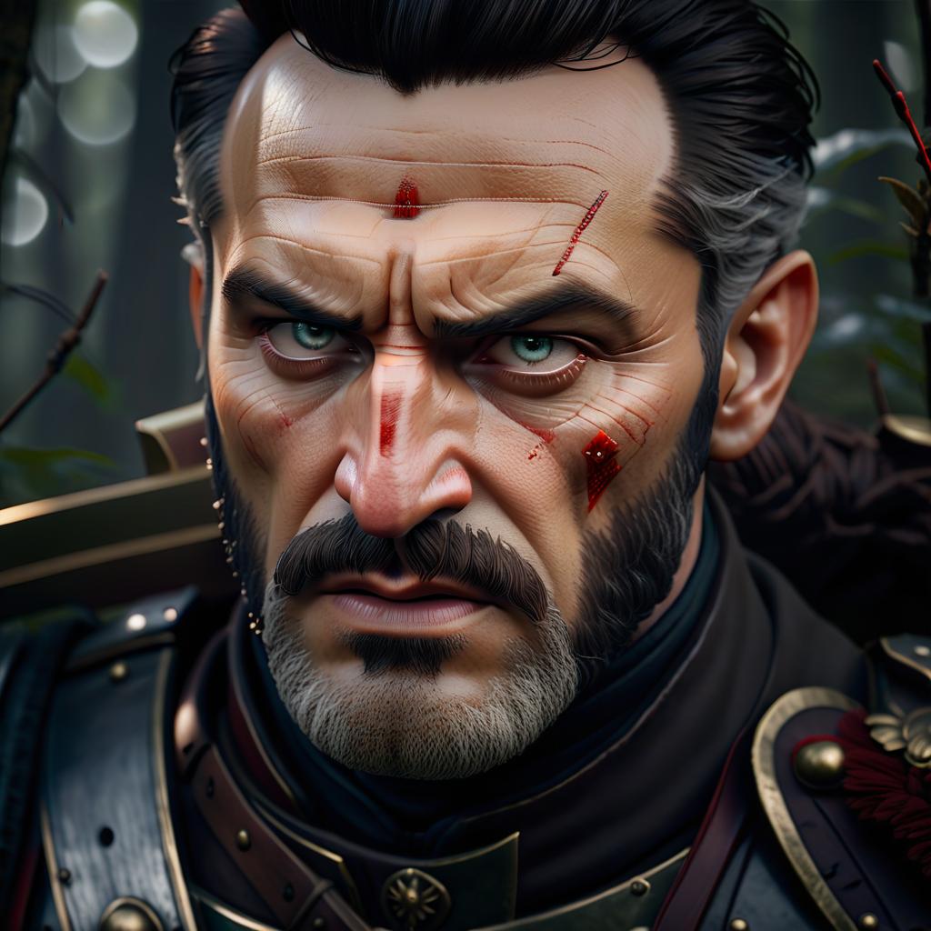  cinematic photo Wounded Galahad from the game Order 1886 fights with two Caesar's Legionaries in the forest. . 35mm photograph, film, bokeh, professional, 4k, highly detailed hyperrealistic, full body, detailed clothing, highly detailed, cinematic lighting, stunningly beautiful, intricate, sharp focus, f/1. 8, 85mm, (centered image composition), (professionally color graded), ((bright soft diffused light)), volumetric fog, trending on instagram, trending on tumblr, HDR 4K, 8K