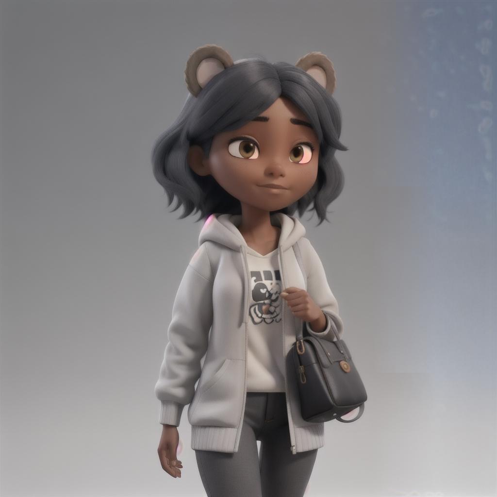  A digital artwork depicting a young person with short dark hair, wearing a black face mask, a light gray hoodie with a stylized bear graphic, and a black shoulder bag. The character's eyes are closed, and they have a serene expression. The background is dark, enhancing the contrast and making the character stand out. The overall style is modern and clean, with smooth shading and a slightly muted color palette. hyperrealistic, full body, detailed clothing, highly detailed, cinematic lighting, stunningly beautiful, intricate, sharp focus, f/1. 8, 85mm, (centered image composition), (professionally color graded), ((bright soft diffused light)), volumetric fog, trending on instagram, trending on tumblr, HDR 4K, 8K