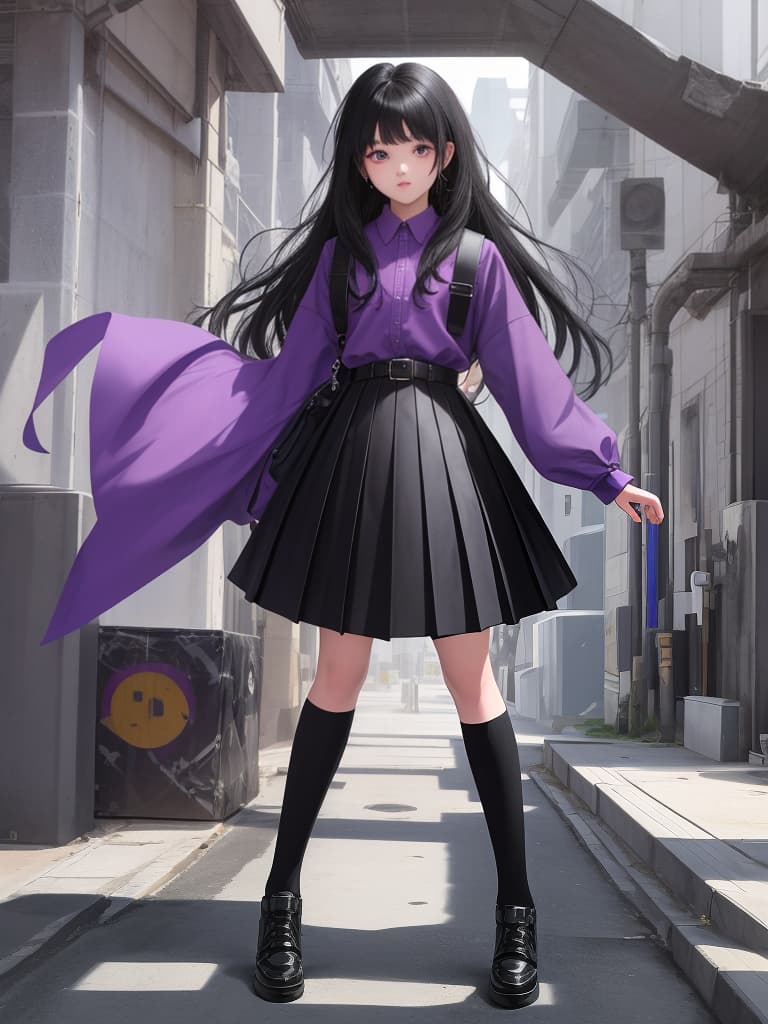  First year elementary school, girls who became girls, black hair, purple clothes, looking at the front, 👀, masterpiece, best quality,8k,ultra detailed,high resolution,an extremely delicate and beautiful,hyper detail