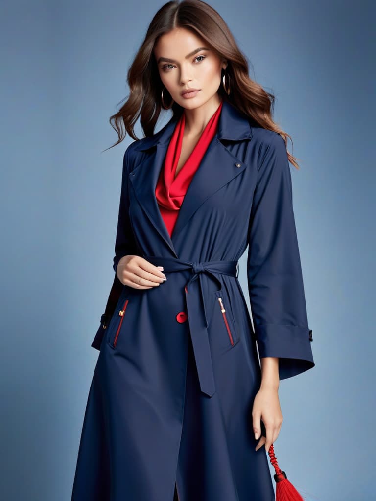  Roland Mouret Tikal stretch crepe midi blue dress, Woman, hair long , rolling eyes, heart shaped pupils 100 feet tall wearing a long black raincoat with a red silk scarf with a hair brush and a holding a 