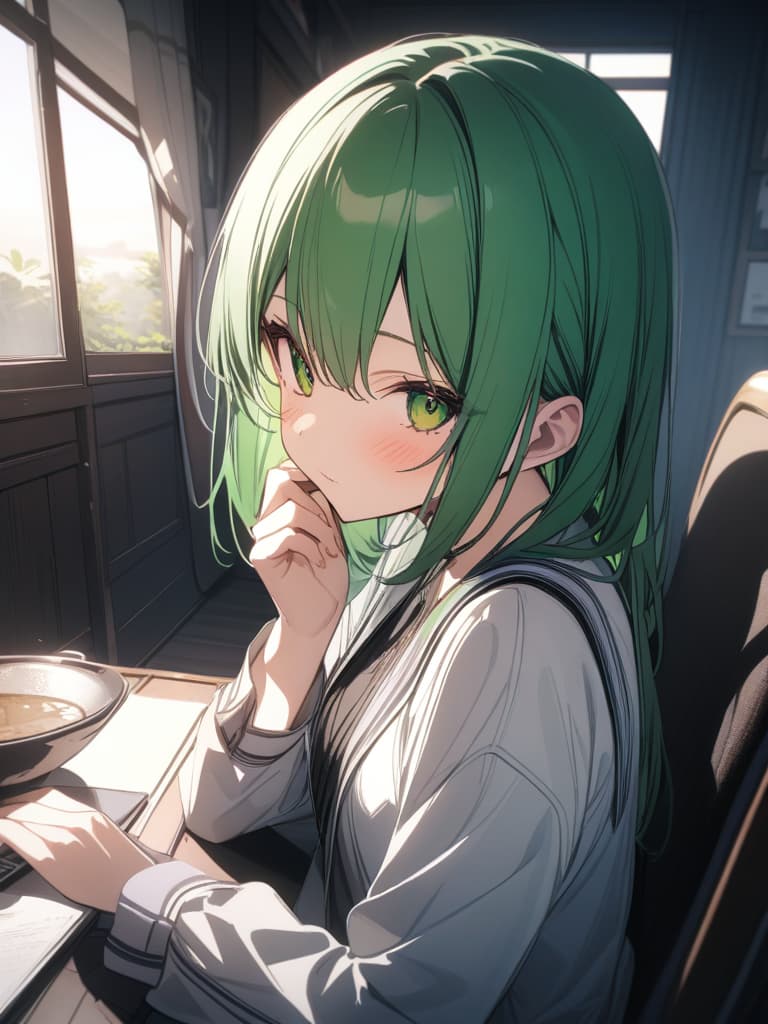  Keiko Kitagawa with green hair, masterpiece, best quality,8k,ultra detailed,high resolution,an extremely delicate and beautiful,hyper detail