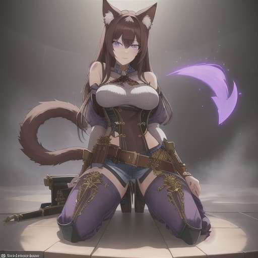  Cat girl, purple eyes, brown hair, fluffy tail, in a jean outfit, narcotics, with weapons hyperrealistic, full body, detailed clothing, highly detailed, cinematic lighting, stunningly beautiful, intricate, sharp focus, f/1. 8, 85mm, (centered image composition), (professionally color graded), ((bright soft diffused light)), volumetric fog, trending on instagram, trending on tumblr, HDR 4K, 8K