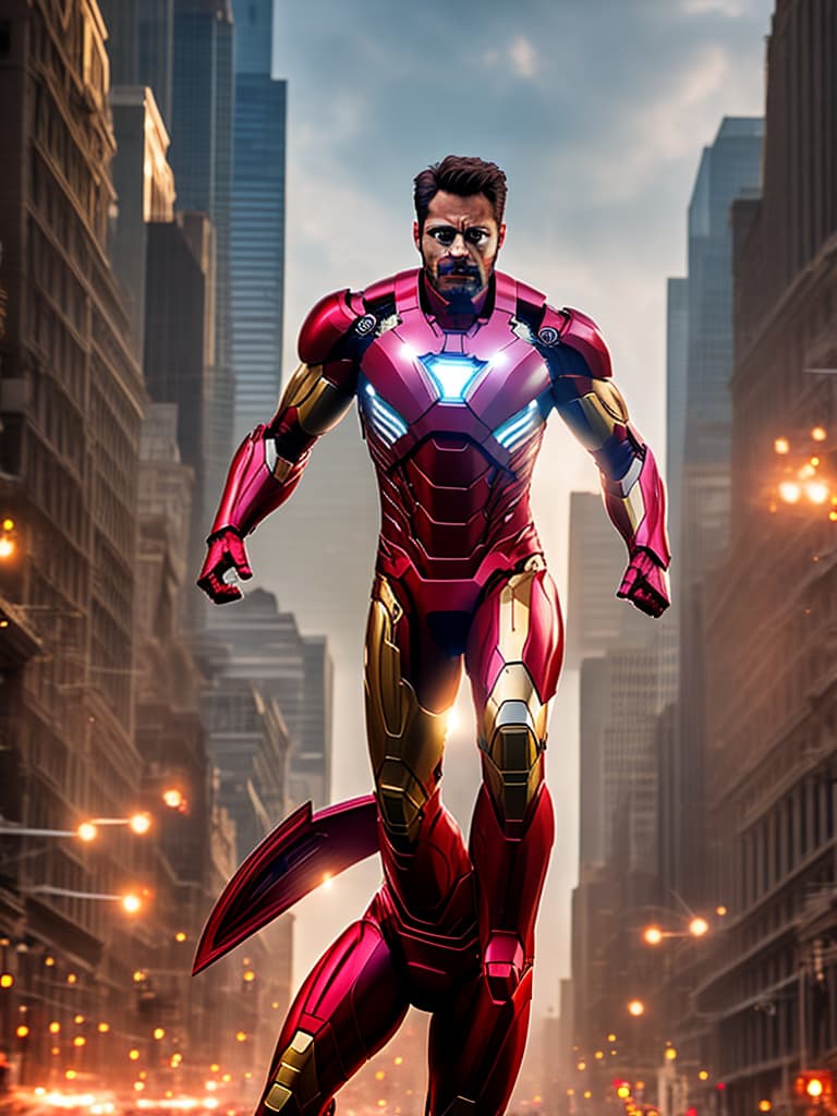  ironman tony stark in cinematic poster hyperrealistic, full body, detailed clothing, highly detailed, cinematic lighting, stunningly beautiful, intricate, sharp focus, f/1. 8, 85mm, (centered image composition), (professionally color graded), ((bright soft diffused light)), volumetric fog, trending on instagram, trending on tumblr, HDR 4K, 8K