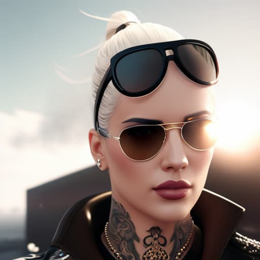  Tattoo with Ley, Sunglases hyperrealistic, full body, detailed clothing, highly detailed, cinematic lighting, stunningly beautiful, intricate, sharp focus, f/1. 8, 85mm, (centered image composition), (professionally color graded), ((bright soft diffused light)), volumetric fog, trending on instagram, trending on tumblr, HDR 4K, 8K