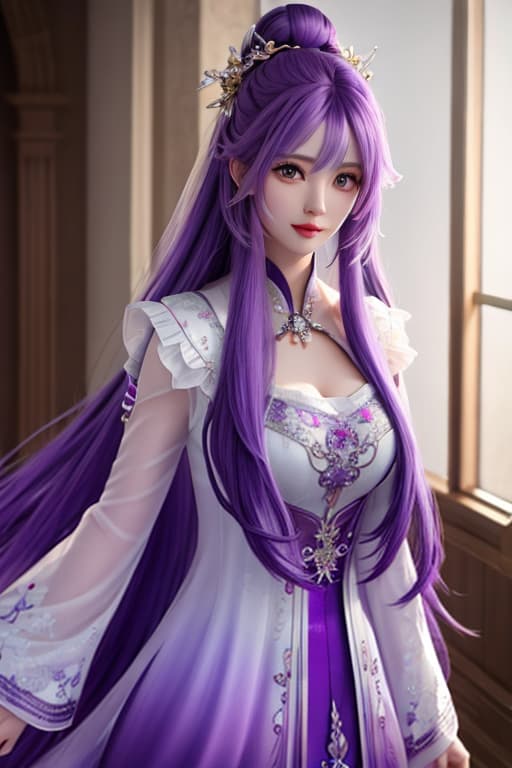  1girl, long hair, ((ombre purple hair)), two tone hair, multicolored hair, <lora:Ombre Hair:0.7>, long hair, close up, solo, looking at viewer hyperrealistic, full body, detailed clothing, highly detailed, cinematic lighting, stunningly beautiful, intricate, sharp focus, f/1. 8, 85mm, (centered image composition), (professionally color graded), ((bright soft diffused light)), volumetric fog, trending on instagram, trending on tumblr, HDR 4K, 8K