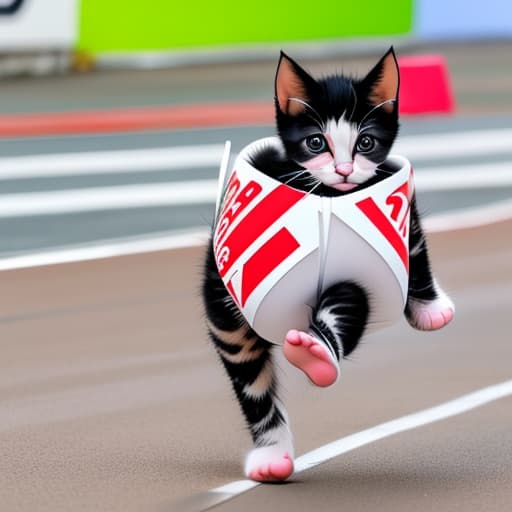  A cute kitten winning a race