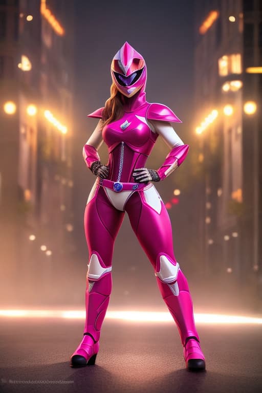  Pink power ranger in a sexy version of her costume hyperrealistic, full body, detailed clothing, highly detailed, cinematic lighting, stunningly beautiful, intricate, sharp focus, f/1. 8, 85mm, (centered image composition), (professionally color graded), ((bright soft diffused light)), volumetric fog, trending on instagram, trending on tumblr, HDR 4K, 8K
