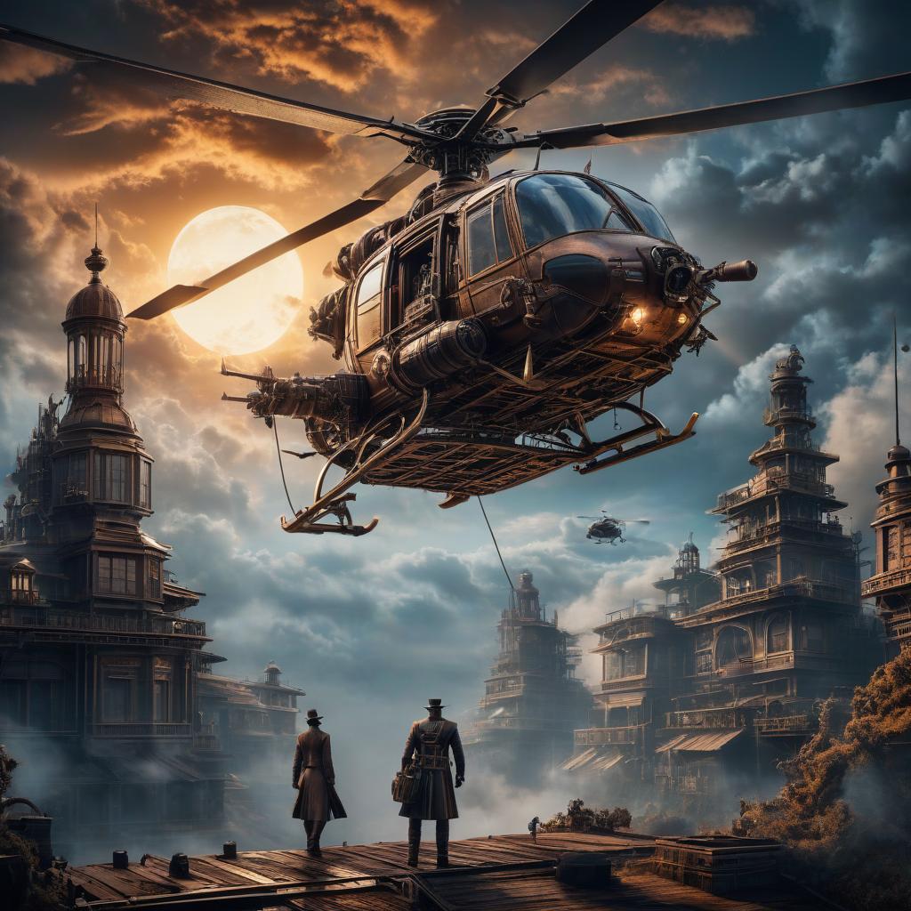  stacked papercut art of steampunk, helicopter and sky . 3D, layered, dimensional, depth, precision cut, stacked layers, papercut, high contrast hyperrealistic, full body, detailed clothing, highly detailed, cinematic lighting, stunningly beautiful, intricate, sharp focus, f/1. 8, 85mm, (centered image composition), (professionally color graded), ((bright soft diffused light)), volumetric fog, trending on instagram, trending on tumblr, HDR 4K, 8K