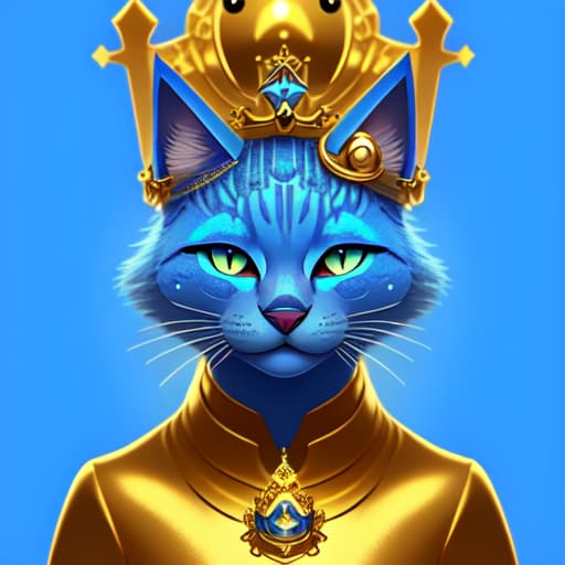 in OliDisco style A blue cat with a gold head and a crown on it