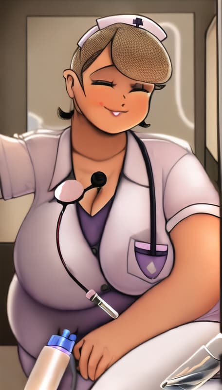  a chubby nurse with a syringe in her hand