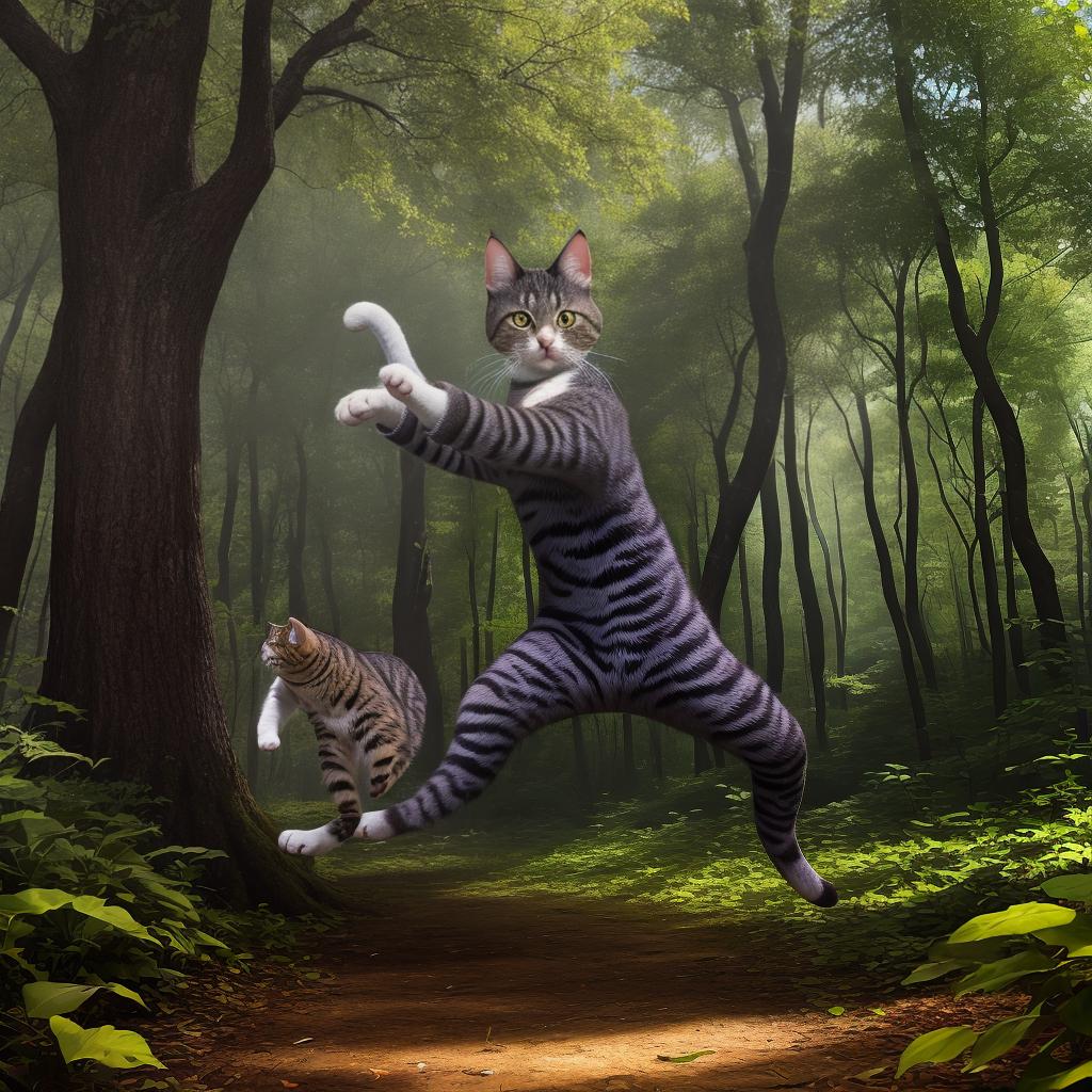  Masterpiece, best quality, there is a cat dancing in a forest