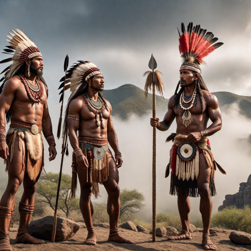  An image of the ancient Americans, showcasing diverse indigenous tribes, traditional clothing, and cultural activities of ancient civilizations in America. hyperrealistic, full body, detailed clothing, highly detailed, cinematic lighting, stunningly beautiful, intricate, sharp focus, f/1. 8, 85mm, (centered image composition), (professionally color graded), ((bright soft diffused light)), volumetric fog, trending on instagram, trending on tumblr, HDR 4K, 8K