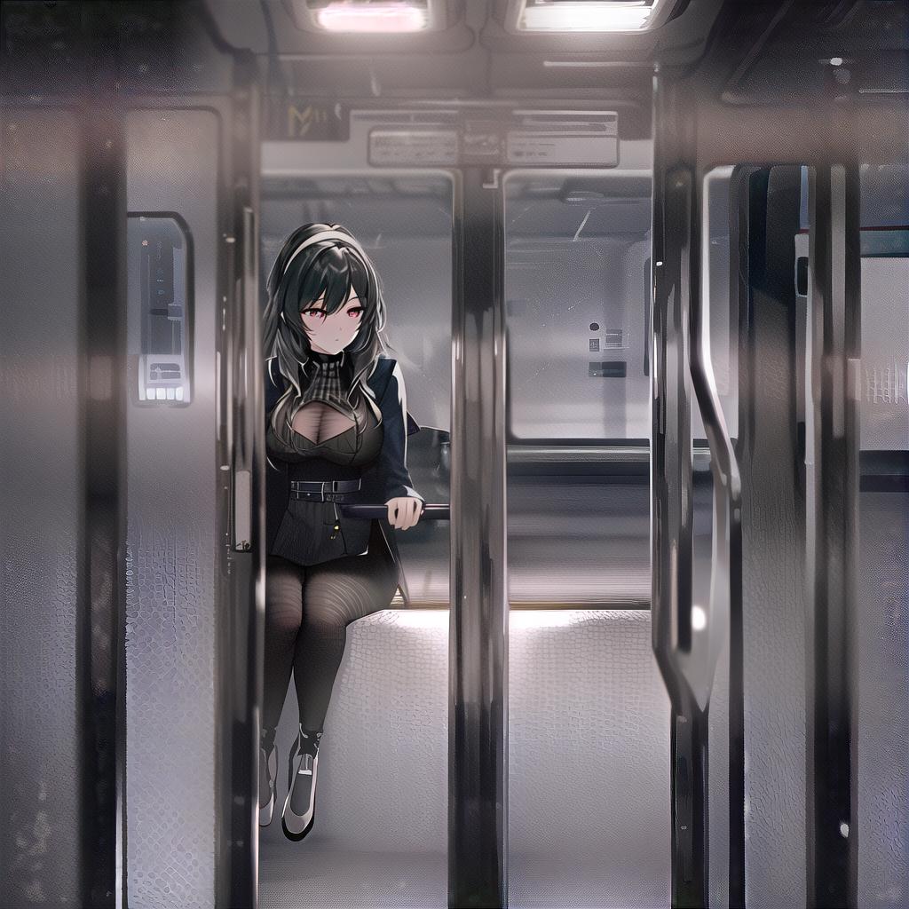  (masterpiece, best quality),1girl sitting on a subway train, looking to the side, subway car door, from below, solo focus hyperrealistic, full body, detailed clothing, highly detailed, cinematic lighting, stunningly beautiful, intricate, sharp focus, f/1. 8, 85mm, (centered image composition), (professionally color graded), ((bright soft diffused light)), volumetric fog, trending on instagram, trending on tumblr, HDR 4K, 8K