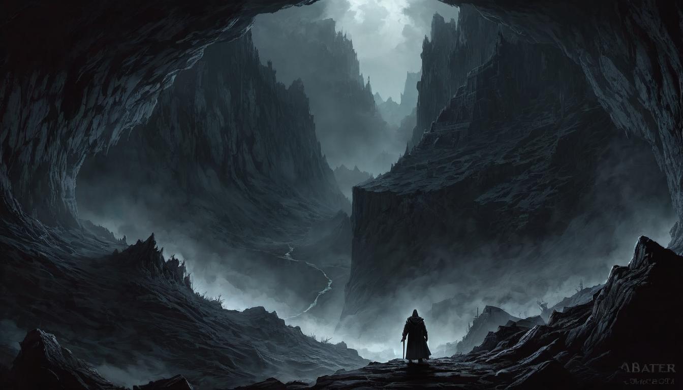  digital illustration, A dark chasm opening in the ground, symbolic depiction of sin, engulfing abyss, figures illustrating the transgression, ominous and foreboding ambiance, looking at viewer, dynamic pose, (intricate details, masterpiece, best quality)