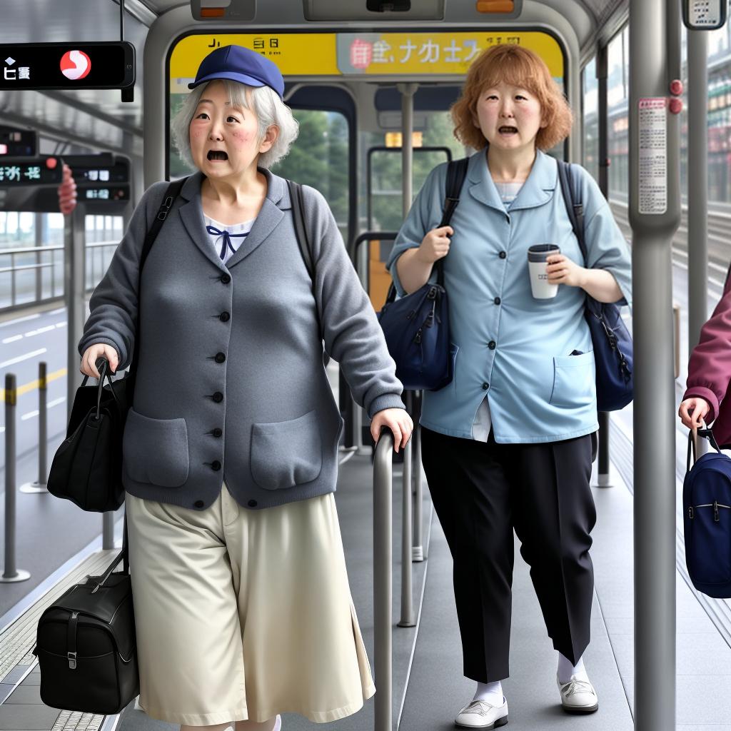  granny voluptuosa en calzones en la estación de buses de Japón