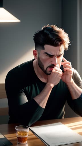  a man in his anger slams his hands on the table and at the same time everything in the room is blown from its spot as if a bomb went off, hyperrealistic, high quality, highly detailed, perfect lighting, intricate, sharp focus, f/1. 8, 85mm, (centered image composition), (professionally color graded), ((bright soft diffused light)), trending on instagram, HDR 4K, 8K