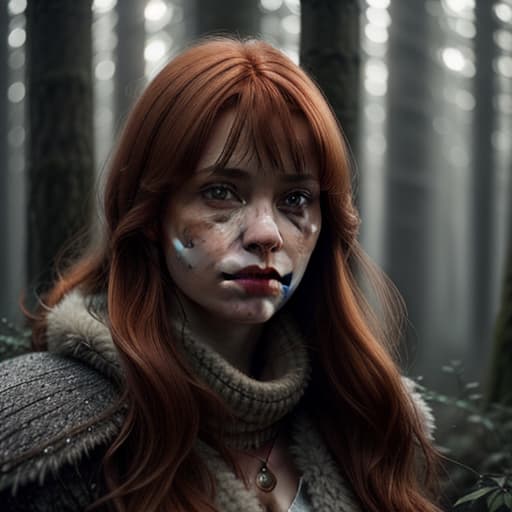  close up of a european woman, ginger hair, winter forest, natural skin texture, 24mm, 4k textures, soft cinematic light, RAW photo, photorealism, photorealistic, intricate, elegant, highly detailed, sharp focus, ((((cinematic look)))), soothing tones, insane details, intricate details, hyperdetailed, low contrast, soft cinematic light, dim colors, exposure blend, hdr, faded hyperrealistic, full body, detailed clothing, highly detailed, cinematic lighting, stunningly beautiful, intricate, sharp focus, f/1. 8, 85mm, (centered image composition), (professionally color graded), ((bright soft diffused light)), volumetric fog, trending on instagram, trending on tumblr, HDR 4K, 8K