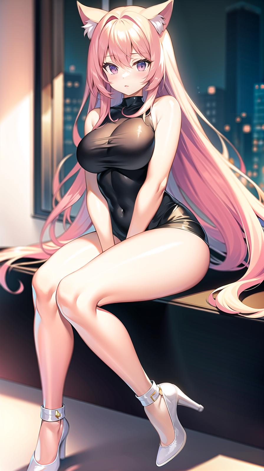  master piece , best quality,cat ears, pink hair, big s, , beautiful , legs