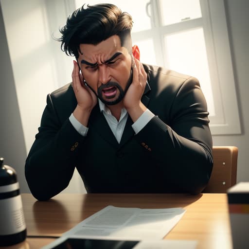  a man in his anger slams his hands on the table and at the same time everything in the room is blown from its spot as if a bomb went off, hyperrealistic, high quality, highly detailed, perfect lighting, intricate, sharp focus, f/1. 8, 85mm, (centered image composition), (professionally color graded), ((bright soft diffused light)), trending on instagram, HDR 4K, 8K