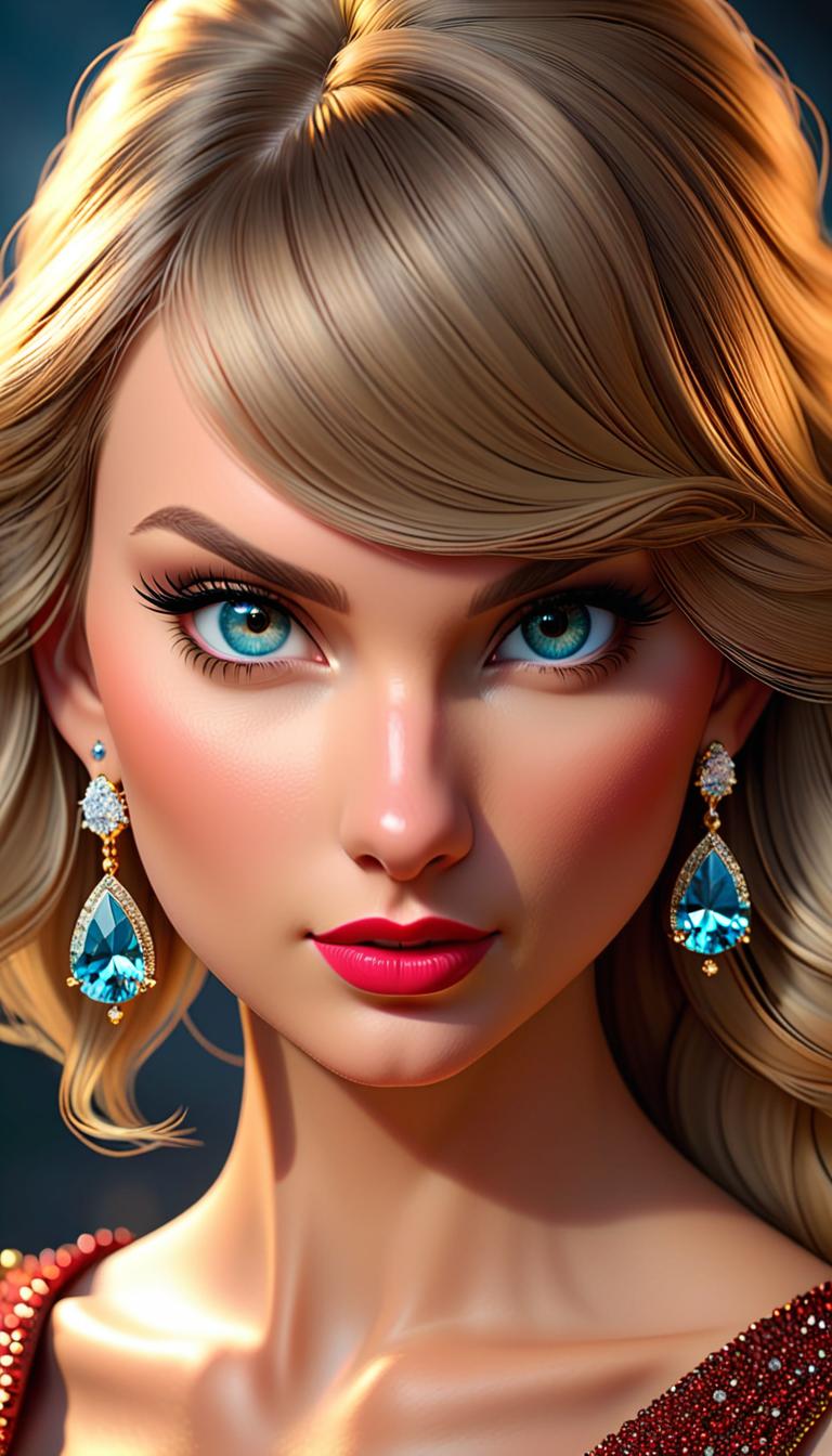  Professional 3D model of Taylor Swift wearing topaz . Rendered with Octane, the model is highly detailed,dramatic lighting. hyperrealistic, full body, detailed clothing, highly detailed, cinematic lighting, stunningly beautiful, intricate, sharp focus, f/1. 8, 85mm, (centered image composition), (professionally color graded), ((bright soft diffused light)), volumetric fog, trending on instagram, trending on tumblr, HDR 4K, 8K