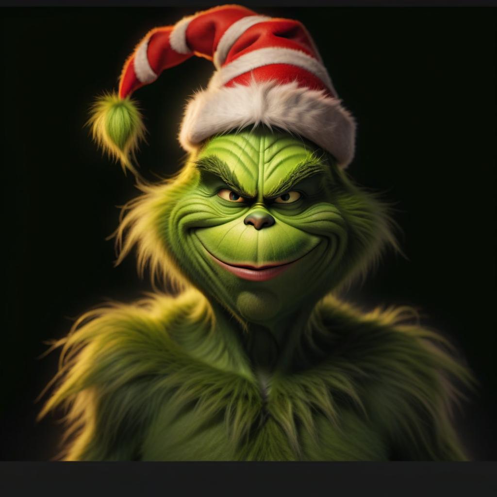  "The Grinch with a smile and a red cap." hyperrealistic, full body, detailed clothing, highly detailed, cinematic lighting, stunningly beautiful, intricate, sharp focus, f/1. 8, 85mm, (centered image composition), (professionally color graded), ((bright soft diffused light)), volumetric fog, trending on instagram, trending on tumblr, HDR 4K, 8K