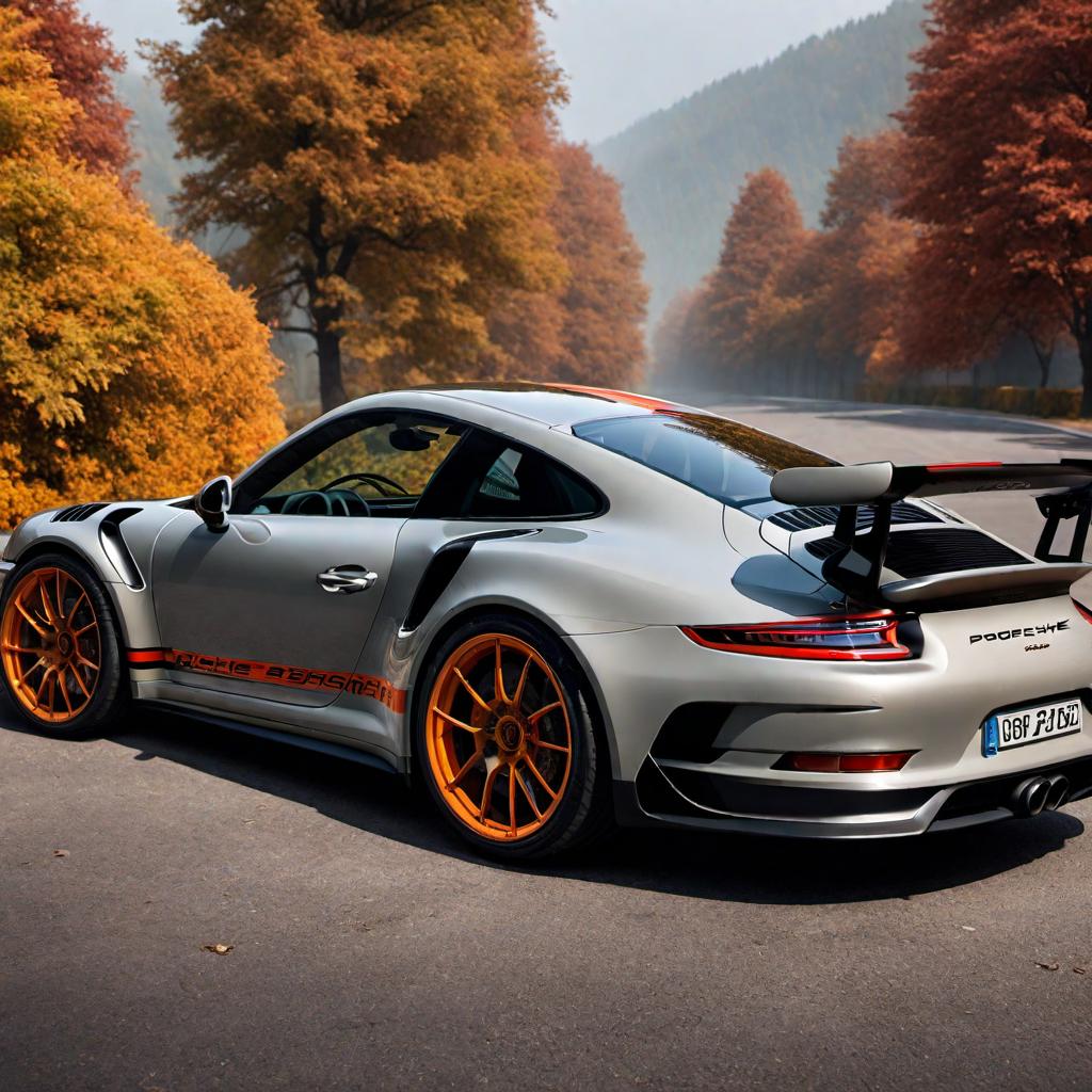  Generate an image of Porsche 911 GT3 RS, a high-performance version of the Porsche 911 sports car. hyperrealistic, full body, detailed clothing, highly detailed, cinematic lighting, stunningly beautiful, intricate, sharp focus, f/1. 8, 85mm, (centered image composition), (professionally color graded), ((bright soft diffused light)), volumetric fog, trending on instagram, trending on tumblr, HDR 4K, 8K