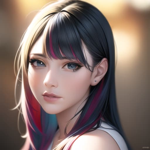  Rainbow colored hair, (Masterpiece, BestQuality:1.3), (ultra detailed:1.2), (hyperrealistic:1.3), (RAW photo:1.2),High detail RAW color photo, professional photograph, (Photorealistic:1.4), (realistic:1.4), ,professional lighting, (japanese), beautiful face, (realistic face)