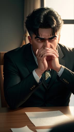  a man in his anger slams his hands on the table and at the same time everything in the room is blown from its spot as if a bomb went off, hyperrealistic, high quality, highly detailed, perfect lighting, intricate, sharp focus, f/1. 8, 85mm, (centered image composition), (professionally color graded), ((bright soft diffused light)), trending on instagram, HDR 4K, 8K