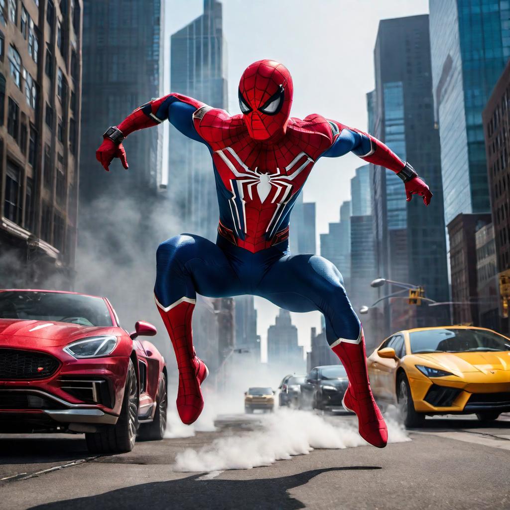  A fusion of Spiderman and a Power Ranger, combining their iconic elements such as Spiderman's mask and webbing with the Power Ranger's suit and helmet, set in a dynamic action scene with a vibrant city backdrop. hyperrealistic, full body, detailed clothing, highly detailed, cinematic lighting, stunningly beautiful, intricate, sharp focus, f/1. 8, 85mm, (centered image composition), (professionally color graded), ((bright soft diffused light)), volumetric fog, trending on instagram, trending on tumblr, HDR 4K, 8K