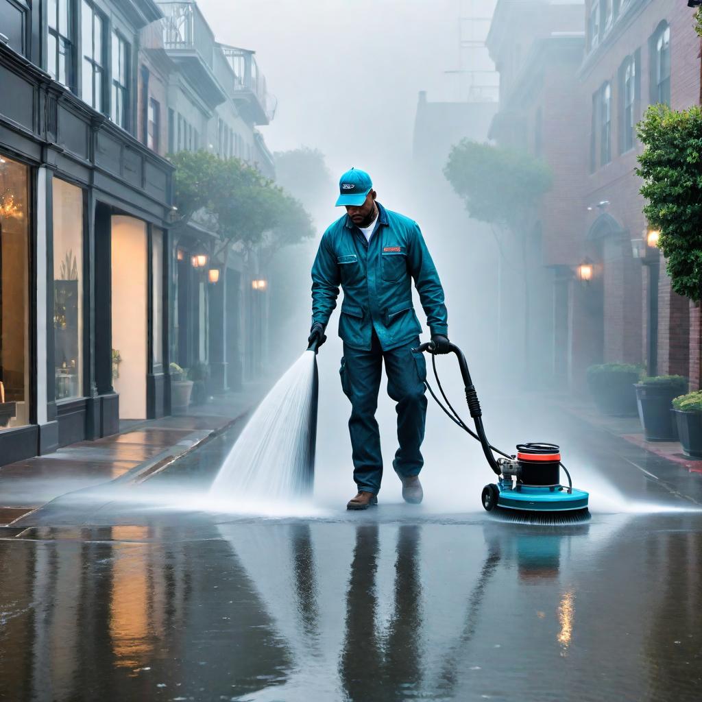  Company logo for a pressure washing business in San Francisco, California. The logo should include the silhouette of a man pressure washing the ground. The ground can be solid or outlined. The word “Aqua-Jet” should be spelled out in a unique bold font. hyperrealistic, full body, detailed clothing, highly detailed, cinematic lighting, stunningly beautiful, intricate, sharp focus, f/1. 8, 85mm, (centered image composition), (professionally color graded), ((bright soft diffused light)), volumetric fog, trending on instagram, trending on tumblr, HDR 4K, 8K