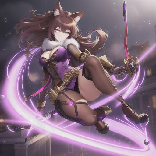  Cat girl, purple eyes, brown hair, fluffy tail, in a jean outfit, narcotics, with weapons hyperrealistic, full body, detailed clothing, highly detailed, cinematic lighting, stunningly beautiful, intricate, sharp focus, f/1. 8, 85mm, (centered image composition), (professionally color graded), ((bright soft diffused light)), volumetric fog, trending on instagram, trending on tumblr, HDR 4K, 8K