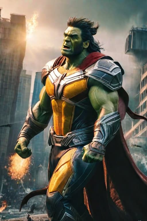  Hulk,Avengers Alliance hyperrealistic, full body, detailed clothing, highly detailed, cinematic lighting, stunningly beautiful, intricate, sharp focus, f/1. 8, 85mm, (centered image composition), (professionally color graded), ((bright soft diffused light)), volumetric fog, trending on instagram, trending on tumblr, HDR 4K, 8K