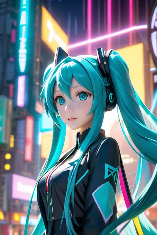  (masterpiece, best quality, highres:1.2), (intricate and beautiful:1.2), (detailed light:1.2), (colorful, dynamic angle), upper body shot, fashion photography of cute, intense long hair, (Hatsune Miku), dancing pose, flirting with POV, dynamic pose, soft moonlight passing through hair, (abstract colorful art background:1.3), (official art), (cinematic) hyperrealistic, full body, detailed clothing, highly detailed, cinematic lighting, stunningly beautiful, intricate, sharp focus, f/1. 8, 85mm, (centered image composition), (professionally color graded), ((bright soft diffused light)), volumetric fog, trending on instagram, trending on tumblr, HDR 4K, 8K