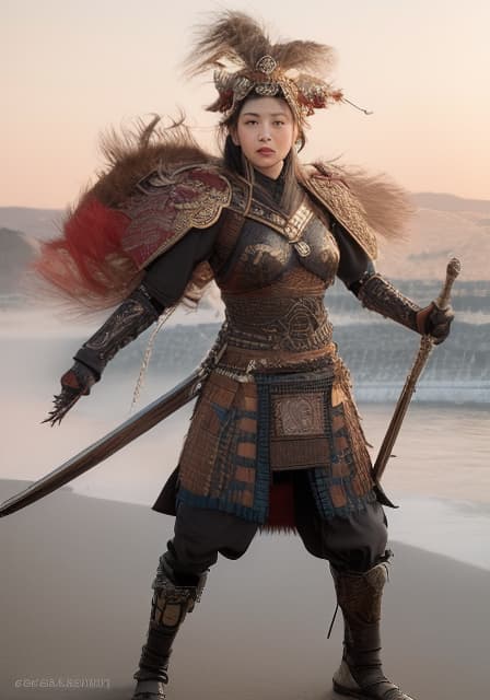  Women's warlord in the Warring States period, (Masterpiece, BestQuality:1.3), (ultra detailed:1.2), (hyperrealistic:1.3), (RAW photo:1.2),High detail RAW color photo, professional photograph, (Photorealistic:1.4), (realistic:1.4), ,professional lighting, (japanese), beautiful face, (realistic face)