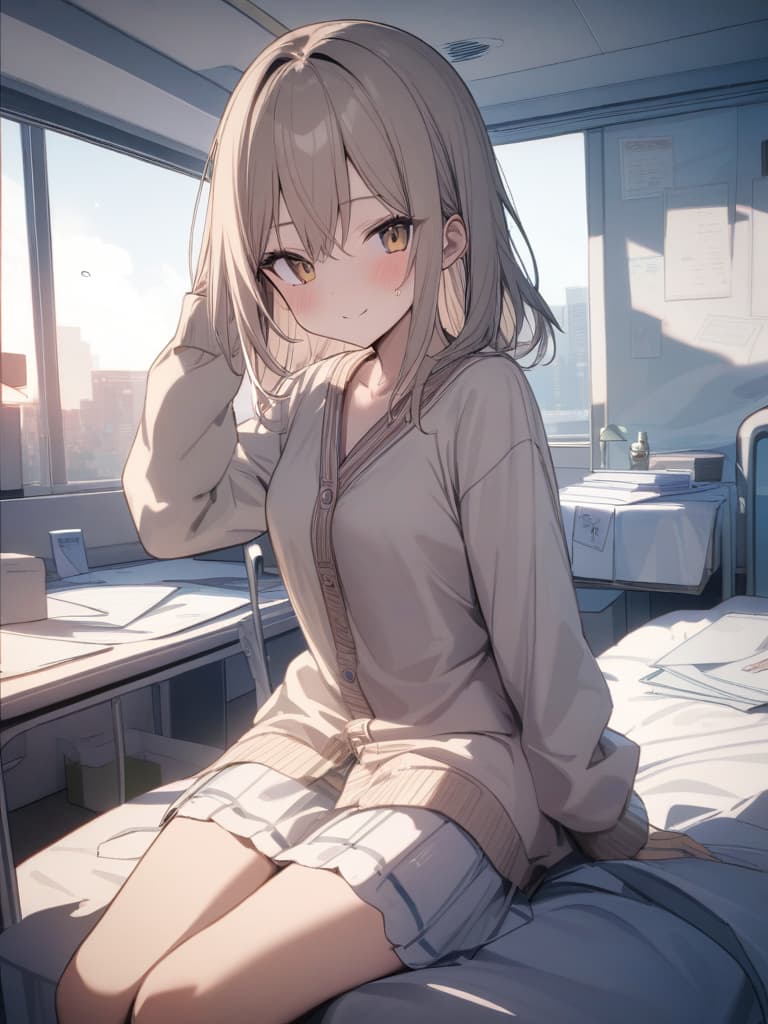  ultra detailed:1.2,masterpiece:1.2,best quality,masterpiece,bestquality,hdr:1.1,8k:1.1,very cute girl:1.3,hospital room,sitting bed:1.4,cardigan in pajamas:1.3,tear drops :1.1,smile:1.1,looking window at earth:1.4,table1.3,mail,paper airplane:1.2, masterpiece, best quality,8k,ultra detailed,high resolution,an extremely delicate and beautiful,hyper detail