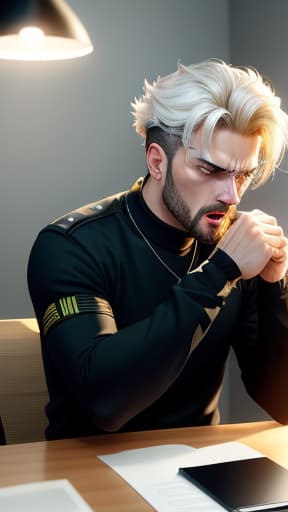  a man in his anger slams his hands on the table and at the same time everything in the room is blown from its spot as if a bomb went off, hyperrealistic, high quality, highly detailed, perfect lighting, intricate, sharp focus, f/1. 8, 85mm, (centered image composition), (professionally color graded), ((bright soft diffused light)), trending on instagram, HDR 4K, 8K