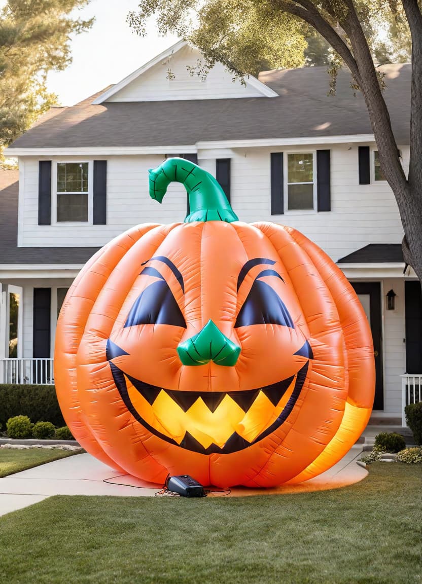  A giant inflatable Jack o lantern in a front yard