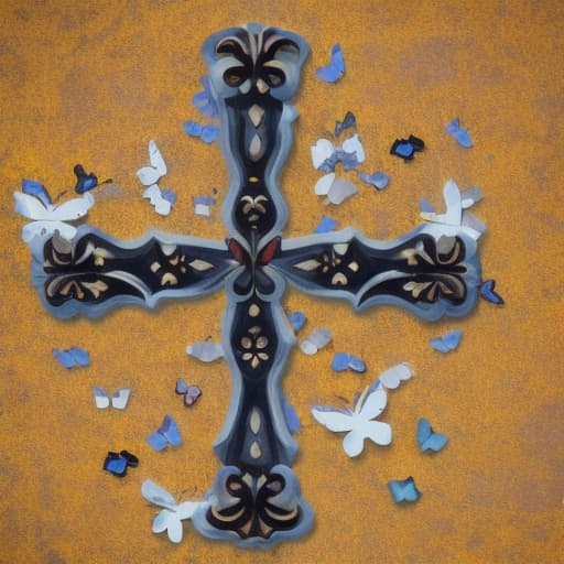  Cross with butterflies around outside of cross