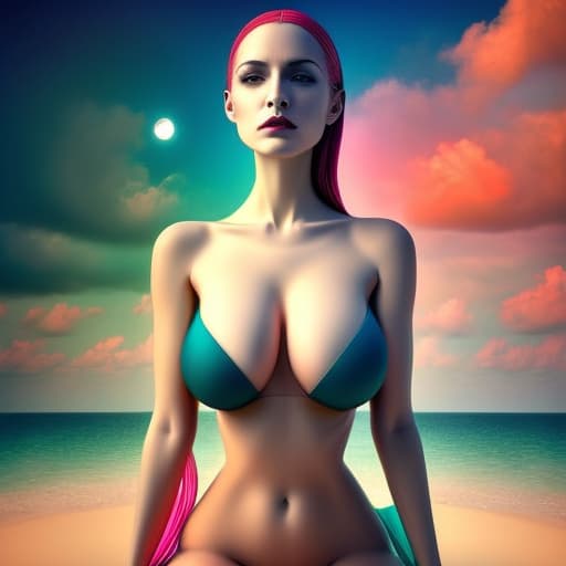  (colorfulsurrealismai)++, white skin woman , dressed in hot bikini , big boobs and curvy waist ,