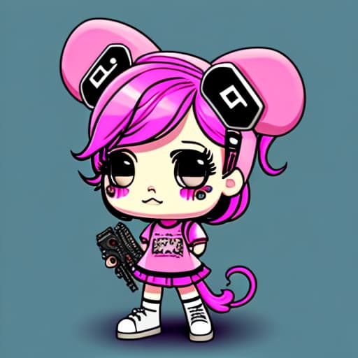 IN THE STYLE OF <MAGIFACTORY> a cute Kawaii gamer girl with pink hair