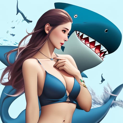  female holding a shark