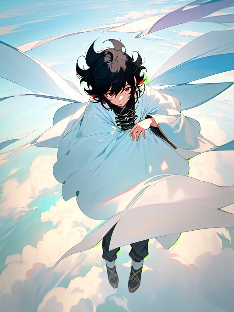  Looking down from the clouds, I want to meet you, male, black hair, masterpiece, best quality,8k,ultra detailed,high resolution,an extremely delicate and beautiful,hyper detail