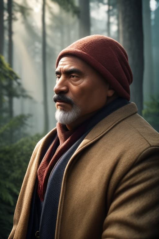 RAW photo, a portrait photo of 55 y.o man, traveler clothes, standing in the forest, natural skin, 8k uhd, high quality, film grain, Fujifilm XT3 hyperrealistic, full body, detailed clothing, highly detailed, cinematic lighting, stunningly beautiful, intricate, sharp focus, f/1. 8, 85mm, (centered image composition), (professionally color graded), ((bright soft diffused light)), volumetric fog, trending on instagram, trending on tumblr, HDR 4K, 8K