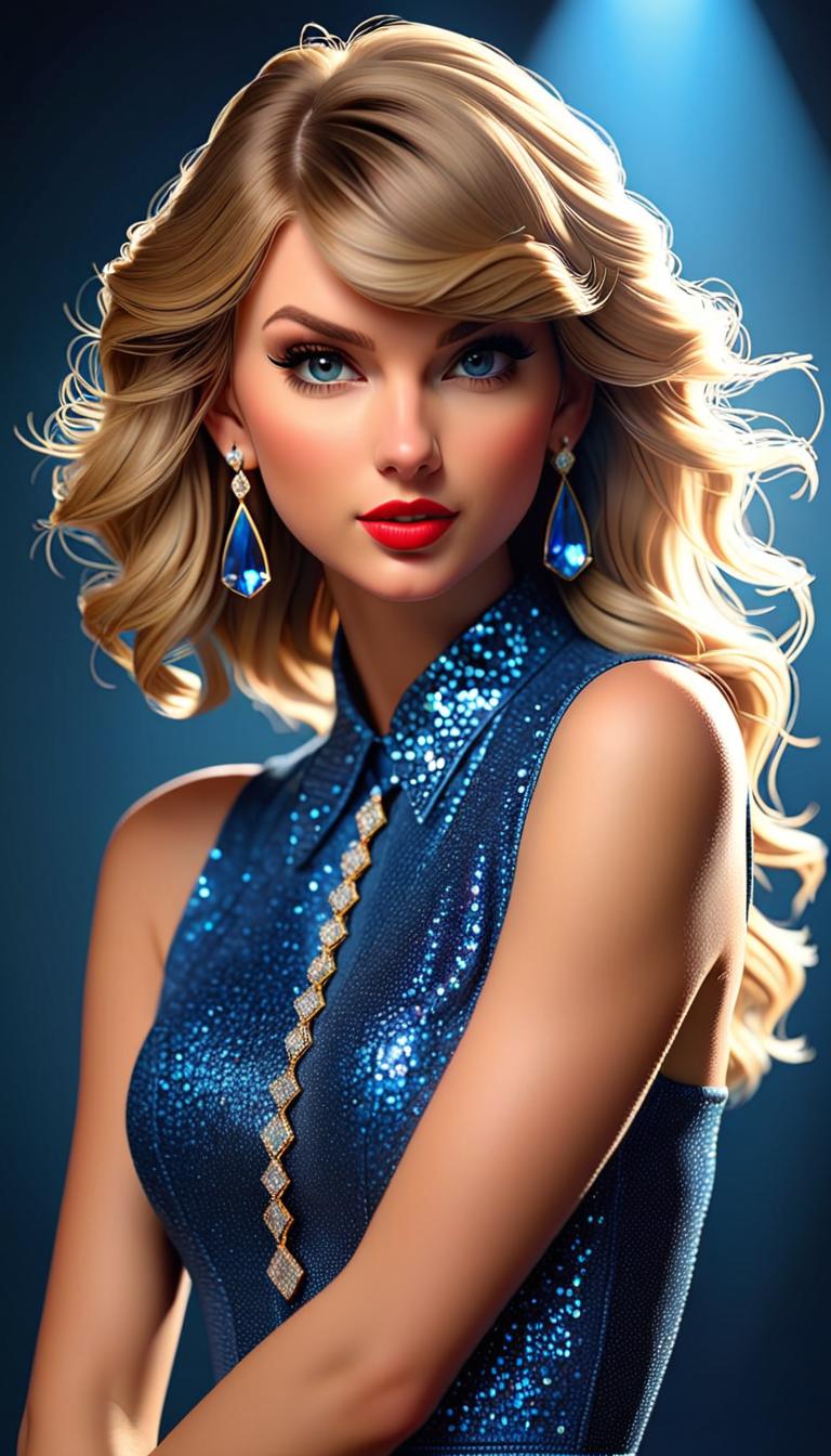  Professional 3D model of Taylor Swift wearing sapphires . Rendered with Octane, the model is highly detailed,dramatic lighting. hyperrealistic, full body, detailed clothing, highly detailed, cinematic lighting, stunningly beautiful, intricate, sharp focus, f/1. 8, 85mm, (centered image composition), (professionally color graded), ((bright soft diffused light)), volumetric fog, trending on instagram, trending on tumblr, HDR 4K, 8K